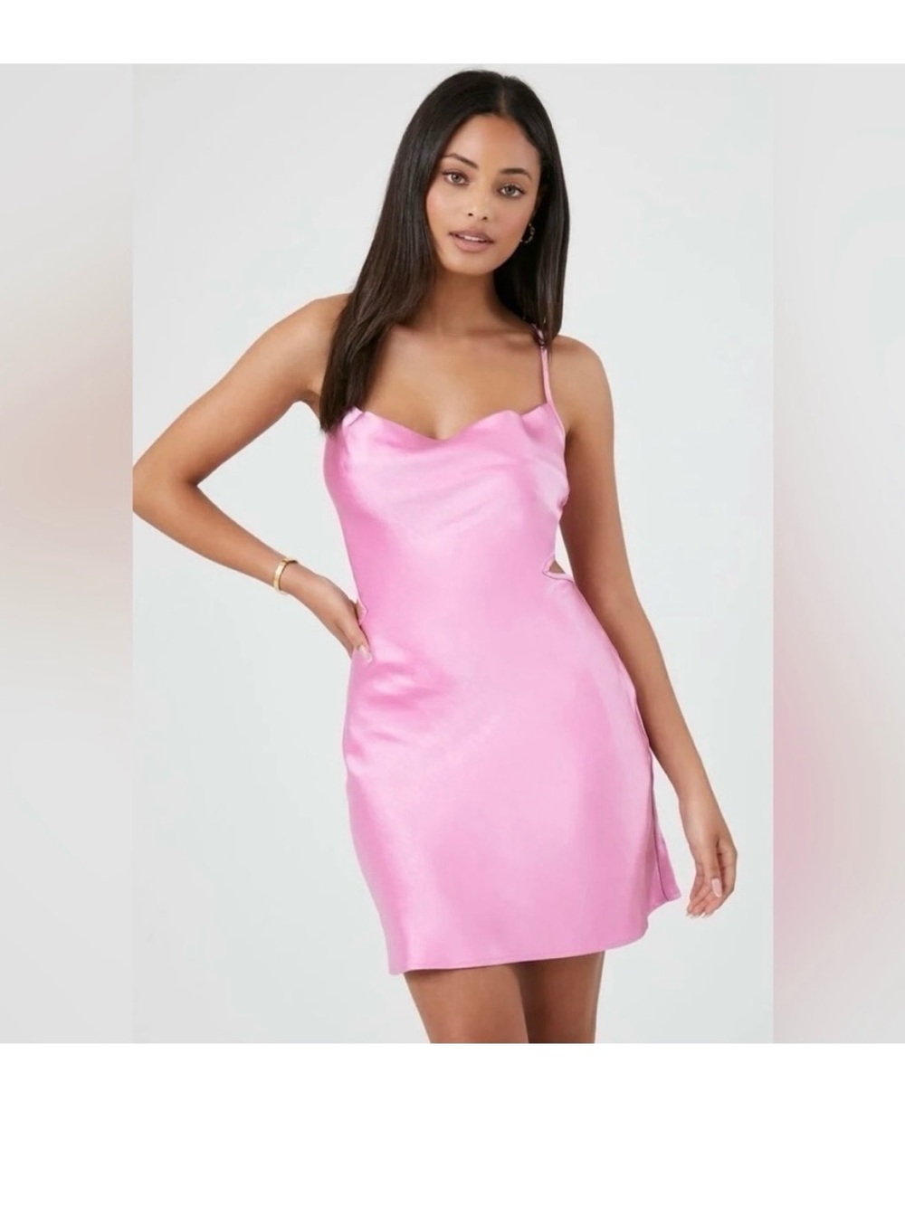 Forever 21 Pink Satin Feel Criss-Cross Back Cutout Dress